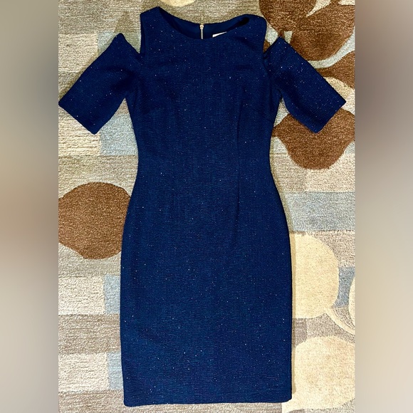 Eliza J Cold Shoulder 1/2 Sleeve Midnight Sparkle Textured Knit Sheath Dress - Picture 3 of 8